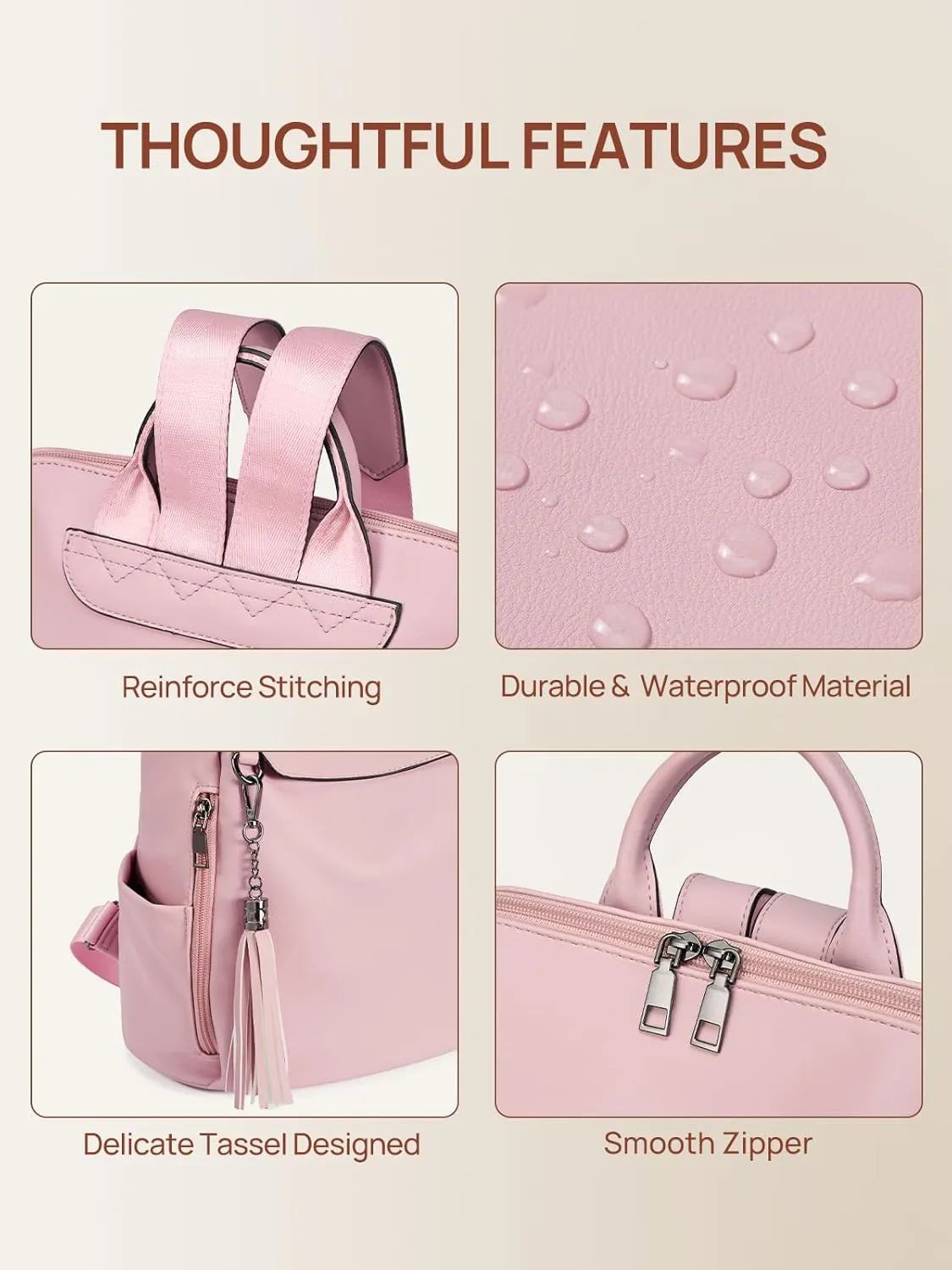 Telena Backpack Purse for Women, PU Leather Anti Theft Travel Purse Shoulder Bags with Tassel
