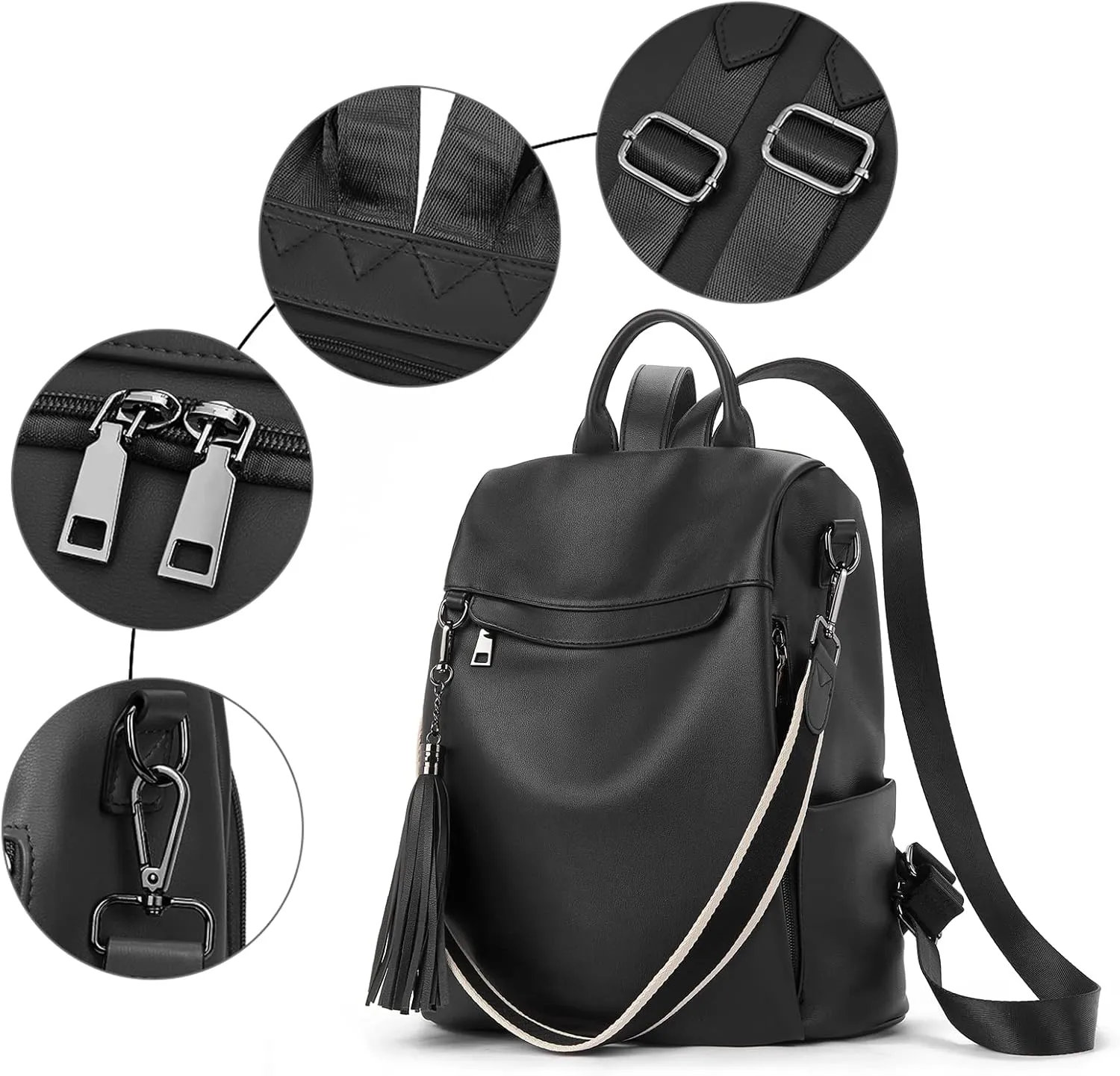 Telena Backpack Purse for Women, PU Leather Anti Theft Travel Purse Shoulder Bags with Tassel