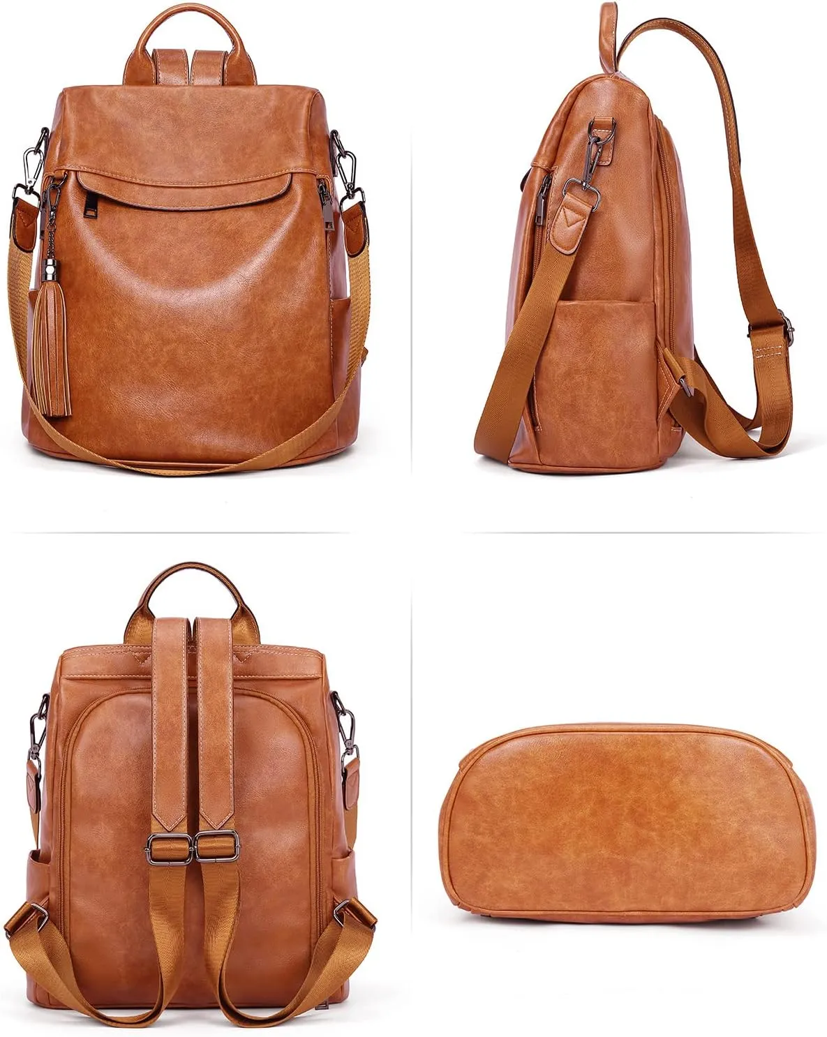 Telena Backpack Purse for Women, PU Leather Anti Theft Travel Purse Shoulder Bags with Tassel