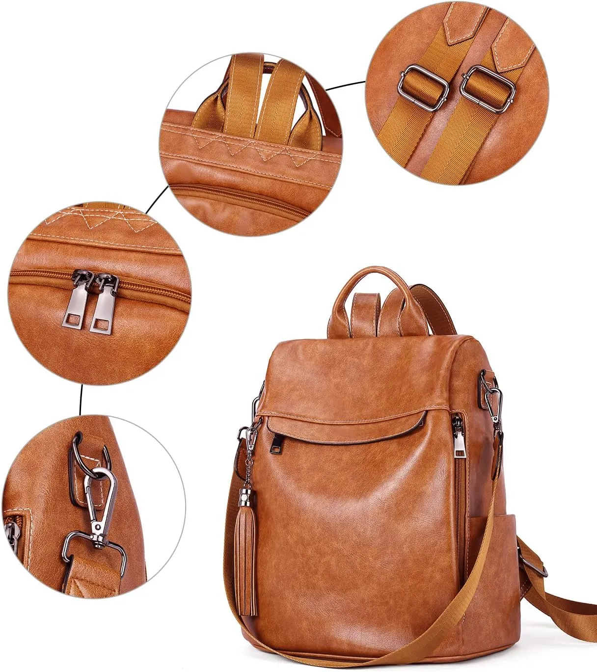 Telena Backpack Purse for Women, PU Leather Anti Theft Travel Purse Shoulder Bags with Tassel