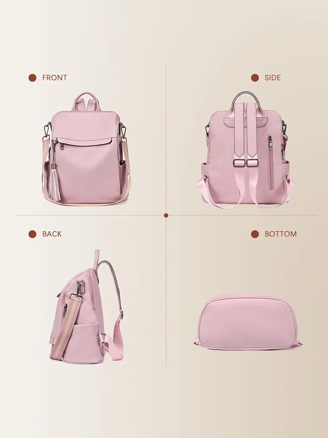 Telena Backpack Purse for Women, PU Leather Anti Theft Travel Purse Shoulder Bags with Tassel