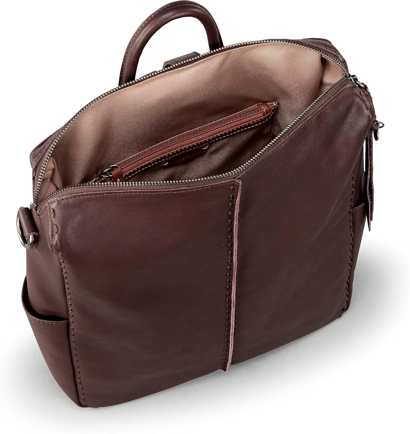 The Sak Los Feliz Backpack in Leather, Detachable Shoulder Strap, Mahogany