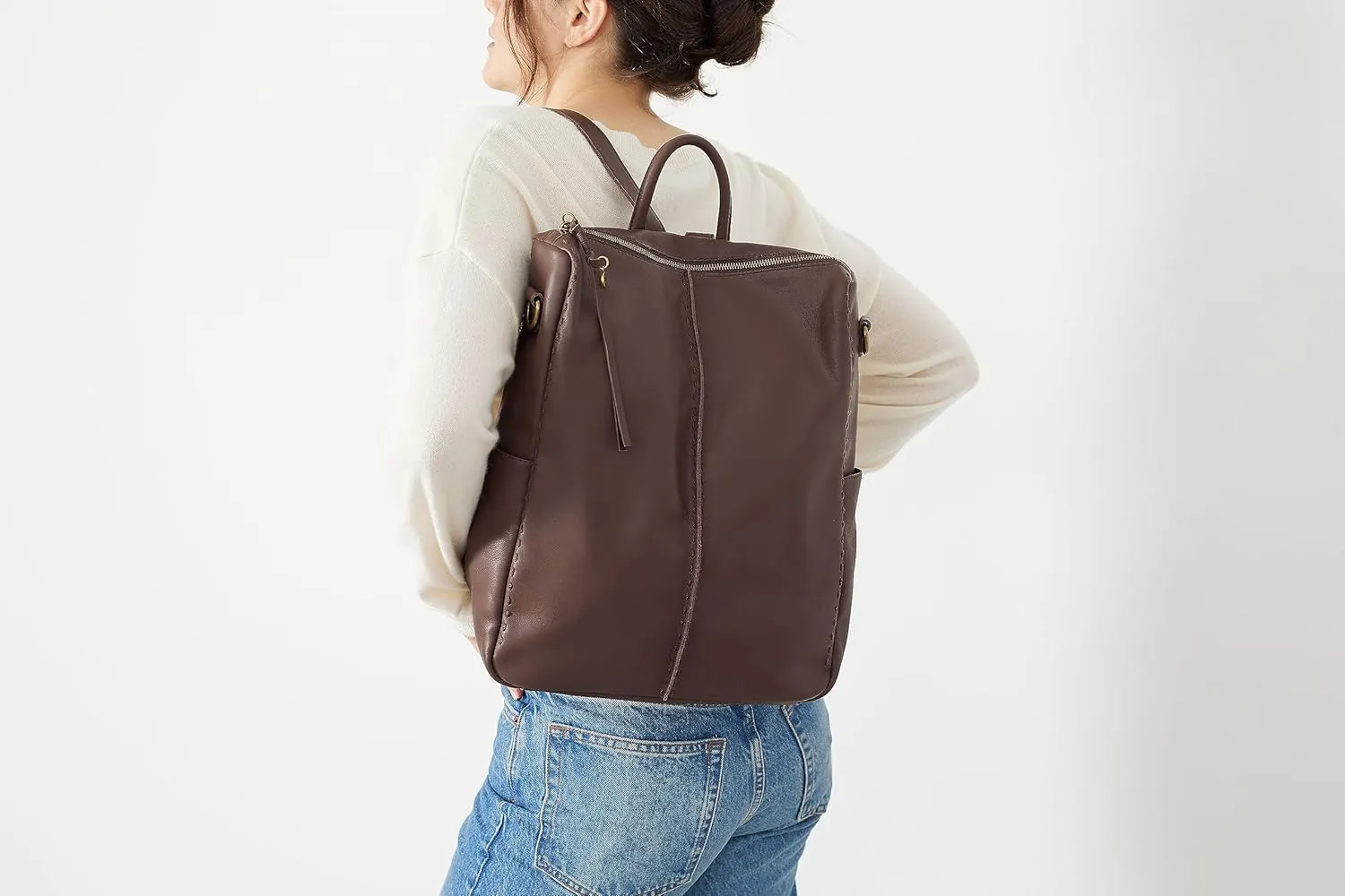 The Sak Los Feliz Backpack in Leather, Detachable Shoulder Strap, Mahogany