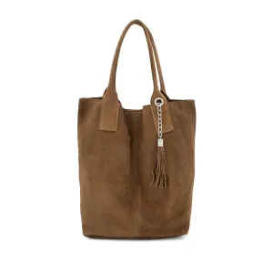 The Suede Leather Shopper Tote with Tassel