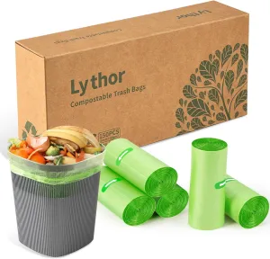 Thickened Eco-Friendly Biodegradable Trash Bags - 150 Count, Heavy-Duty Compostable Garbage Bags for Kitchen, Home, Office, Starched-Based Material, Leakproof, Tear-Resistant (2.6 Gallon)