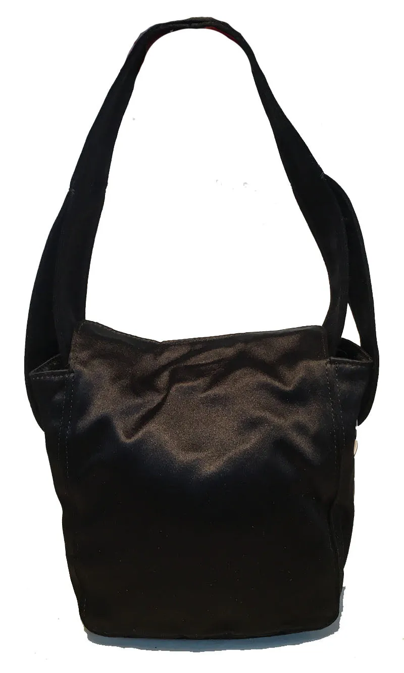 Tod's Black Satin Fold Top Evening Baguette