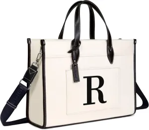TOPDesign Initial 15.6" Laptop Tote Bag for Women, Personalized Canvas Work Purse, Business Briefcase & Office Handbag
