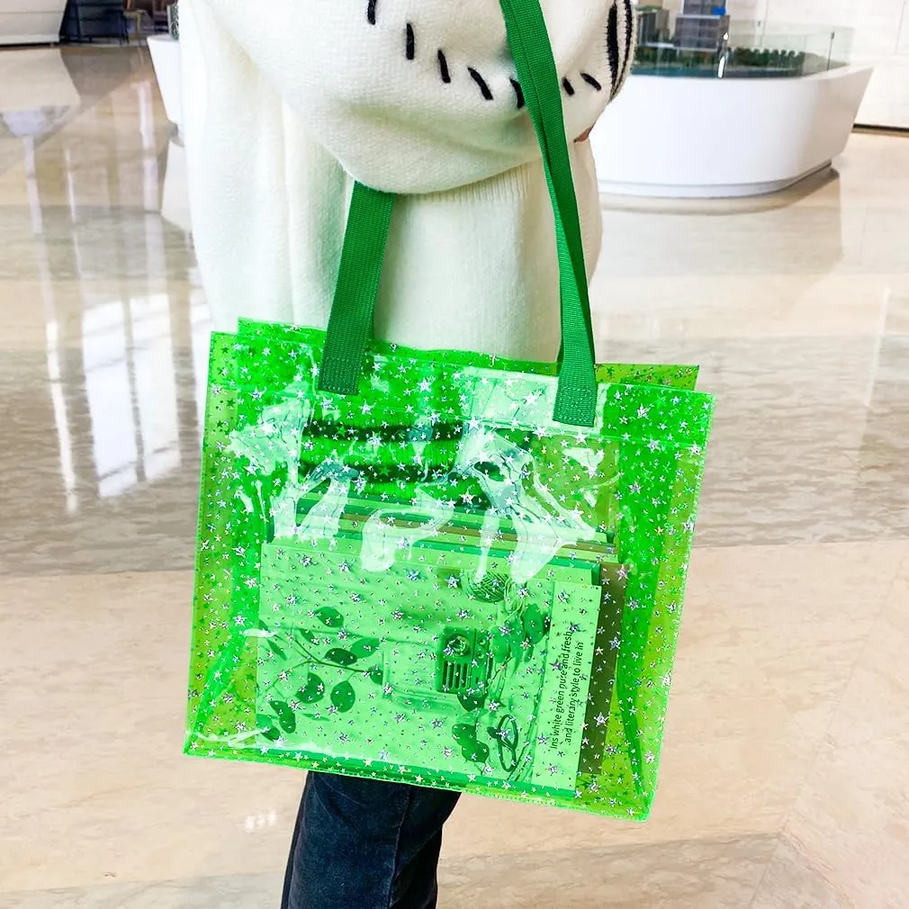 TotePrint 2PCS Clear Star Hand Bags - Versatile Waterproof, Embossed Star Work Shoulder Totes for Women