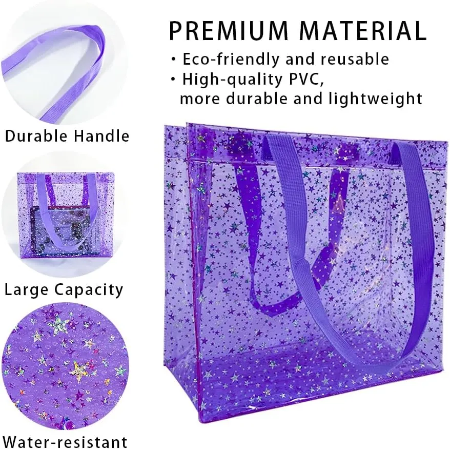 TotePrint 2PCS Clear Star Hand Bags - Versatile Waterproof, Embossed Star Work Shoulder Totes for Women
