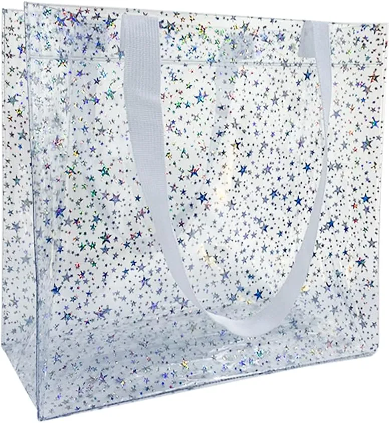 TotePrint 2PCS Clear Star Hand Bags - Versatile Waterproof, Embossed Star Work Shoulder Totes for Women