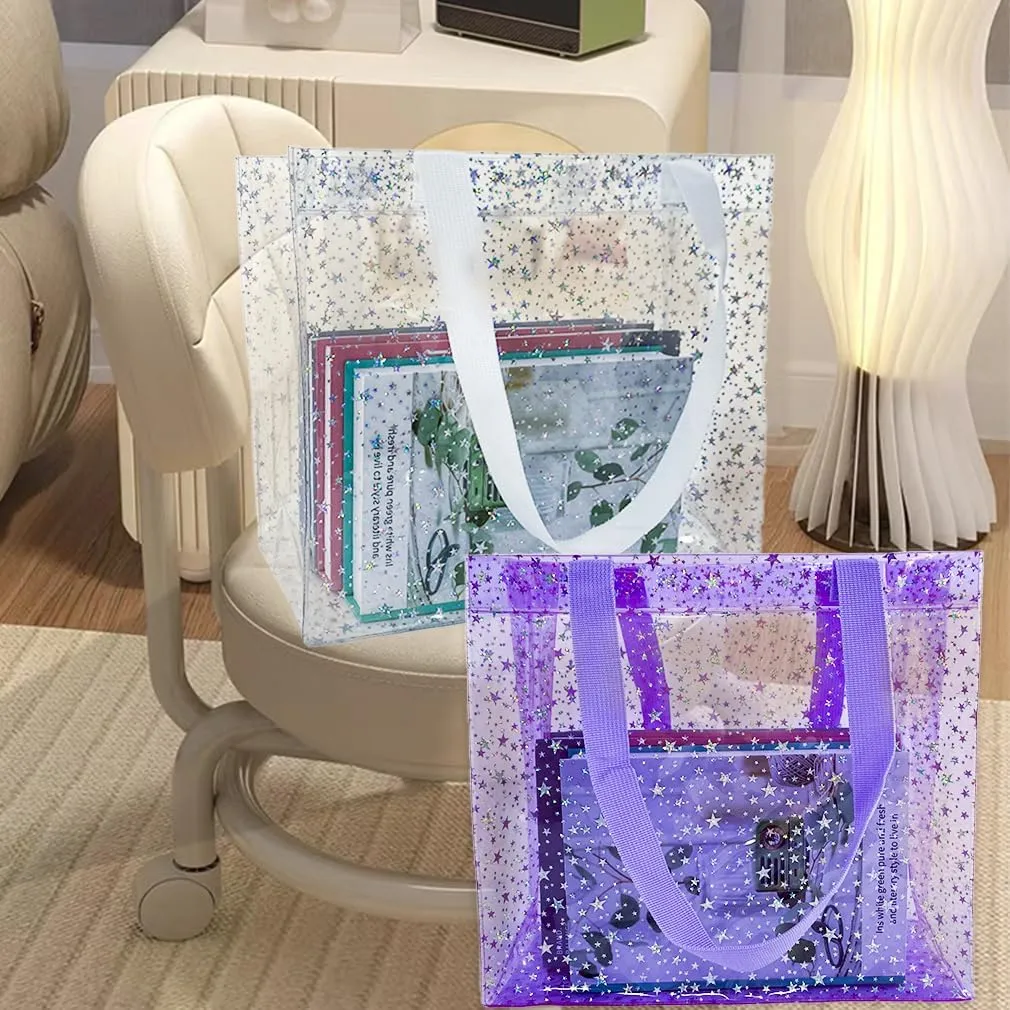 TotePrint 2PCS Clear Star Hand Bags - Versatile Waterproof, Embossed Star Work Shoulder Totes for Women