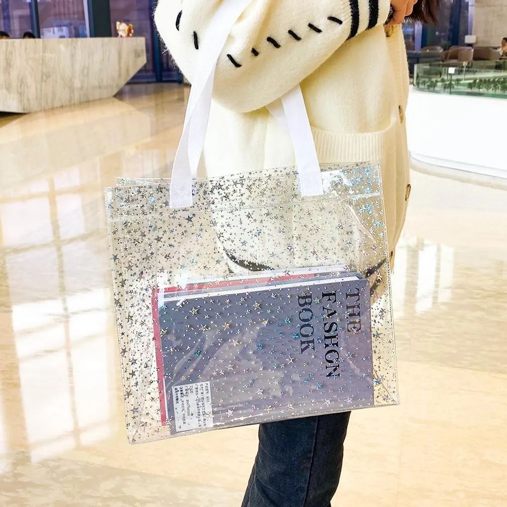TotePrint 2PCS Clear Star Hand Bags - Versatile Waterproof, Embossed Star Work Shoulder Totes for Women