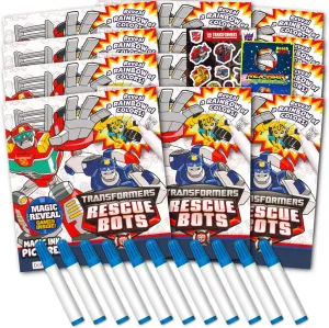 Transformers Rescue Bots Imagine Ink Coloring Book Set - 12 Pack No-Mess Magic Ink Coloring Books Featuring Rescue Bots and More (Transformers Favors)