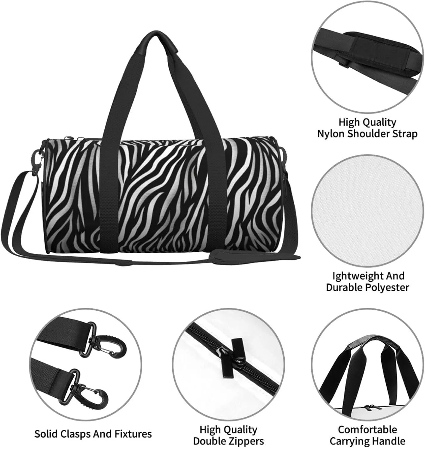 Travel Bag For Women,Zebra Print Print Personal Item Duffle Bags,Weekend Travel Duffel Tote Bag,Travel Sport Gym Bag For Men,Airplane Travel Essentials For Flying