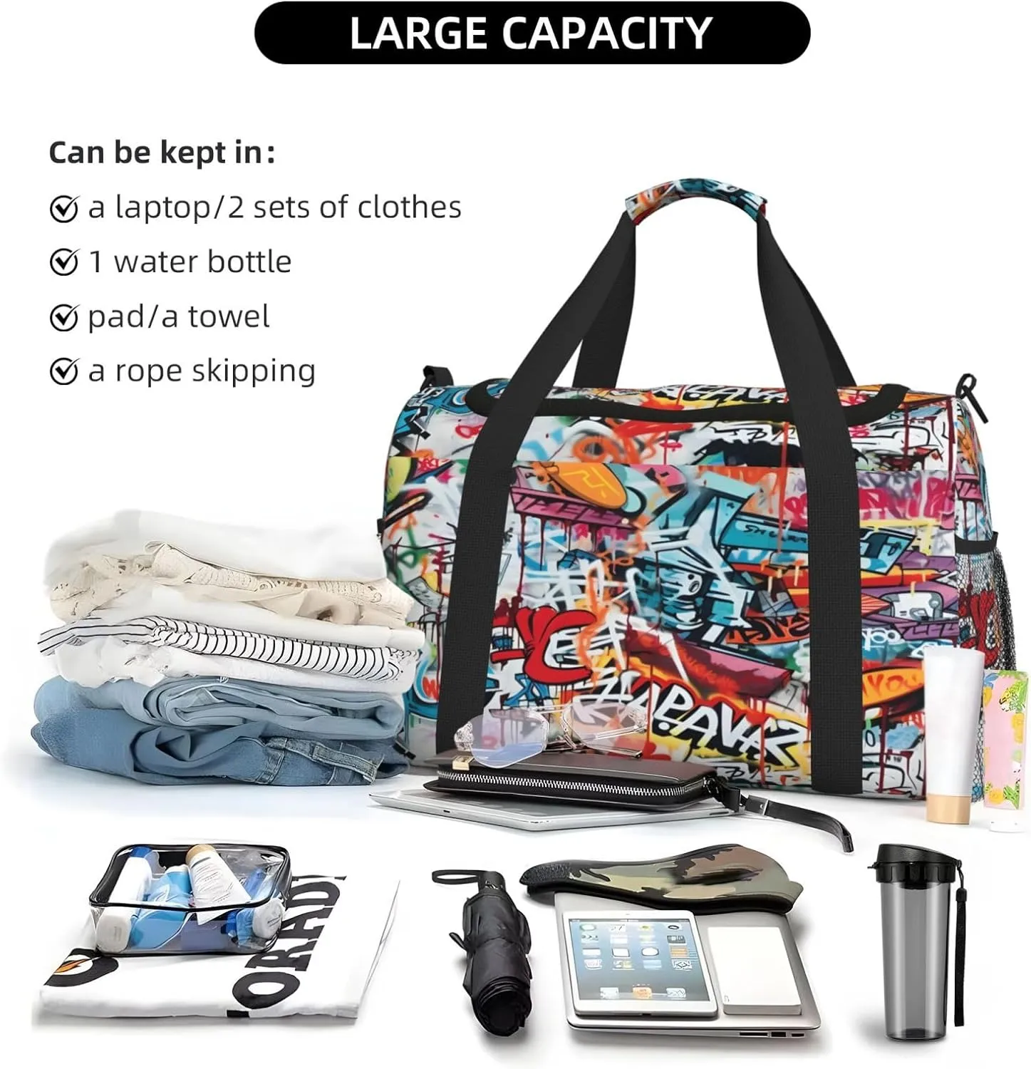 Travel Duffel Bag For Men Women, Abstract Graffiti Art Carry On Sport Gym Bag With Shoulder Strap Lightweight Waterproof Weekender Bag Overnight Bag