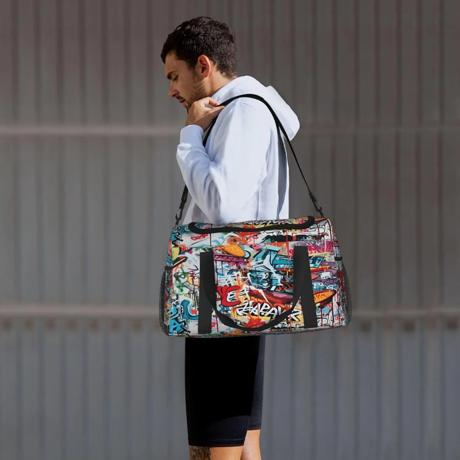 Travel Duffel Bag For Men Women, Abstract Graffiti Art Carry On Sport Gym Bag With Shoulder Strap Lightweight Waterproof Weekender Bag Overnight Bag