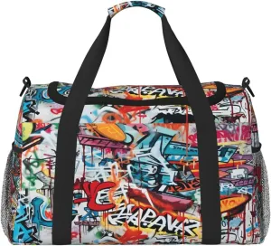 Travel Duffel Bag For Men Women, Abstract Graffiti Art Carry On Sport Gym Bag With Shoulder Strap Lightweight Waterproof Weekender Bag Overnight Bag