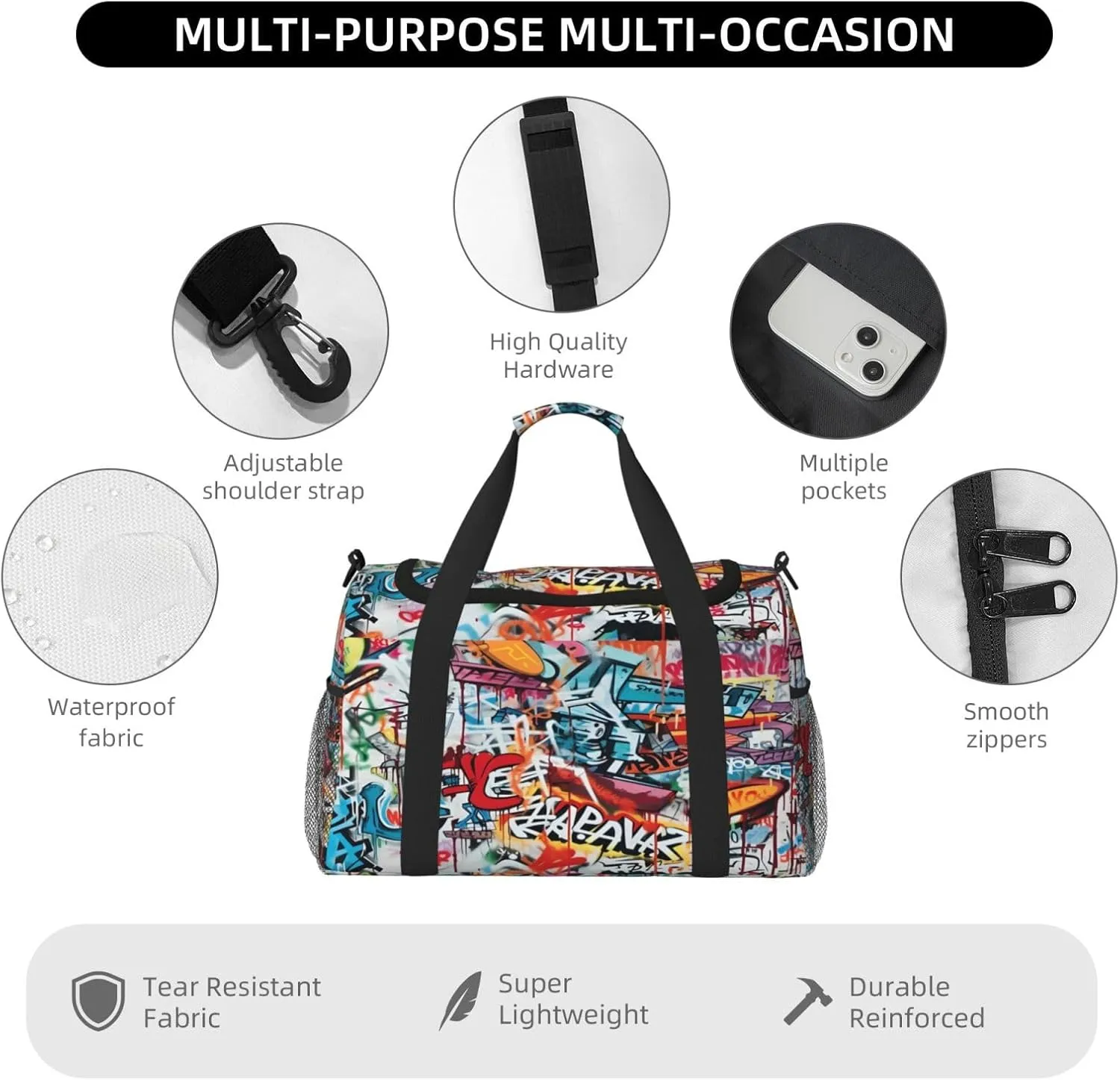 Travel Duffel Bag For Men Women, Abstract Graffiti Art Carry On Sport Gym Bag With Shoulder Strap Lightweight Waterproof Weekender Bag Overnight Bag