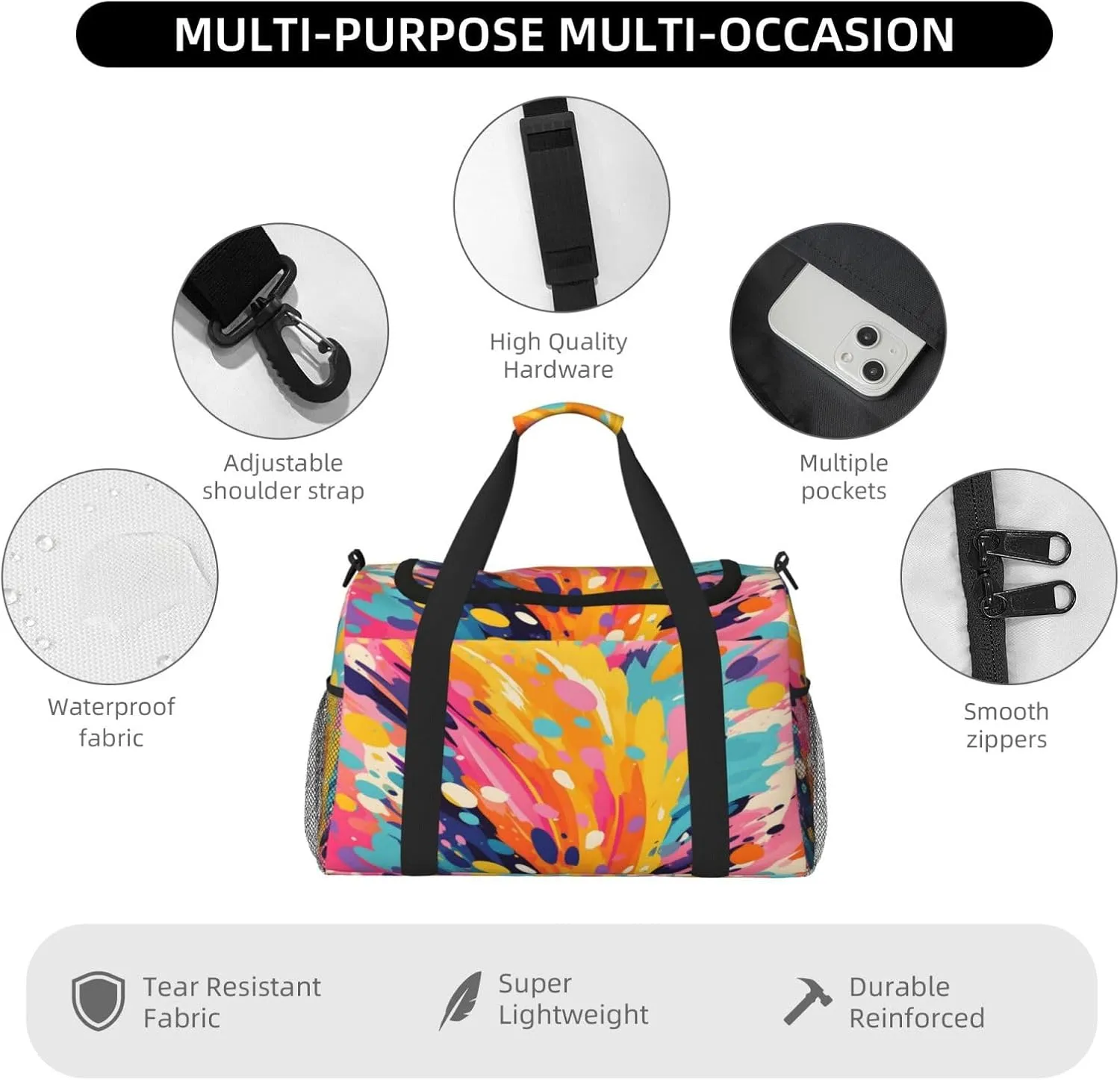 Travel Duffel Bag For Men Women, Abstract Graffiti Carry On Sport Gym Bag With Shoulder Strap Lightweight Waterproof Weekender Bag Overnight Bag