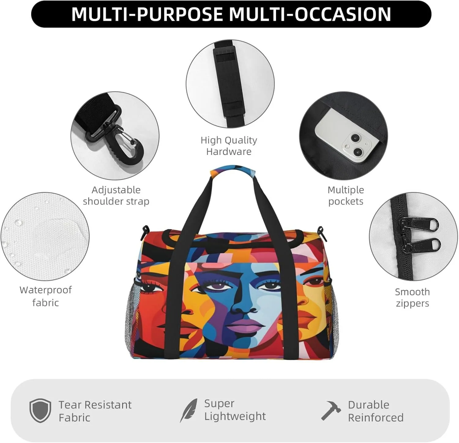 Travel Duffel Bag For Men Women, Colorful Character Graffiti Carry On Sport Gym Bag With Shoulder Strap Lightweight Waterproof Weekender Bag Overnight Bag