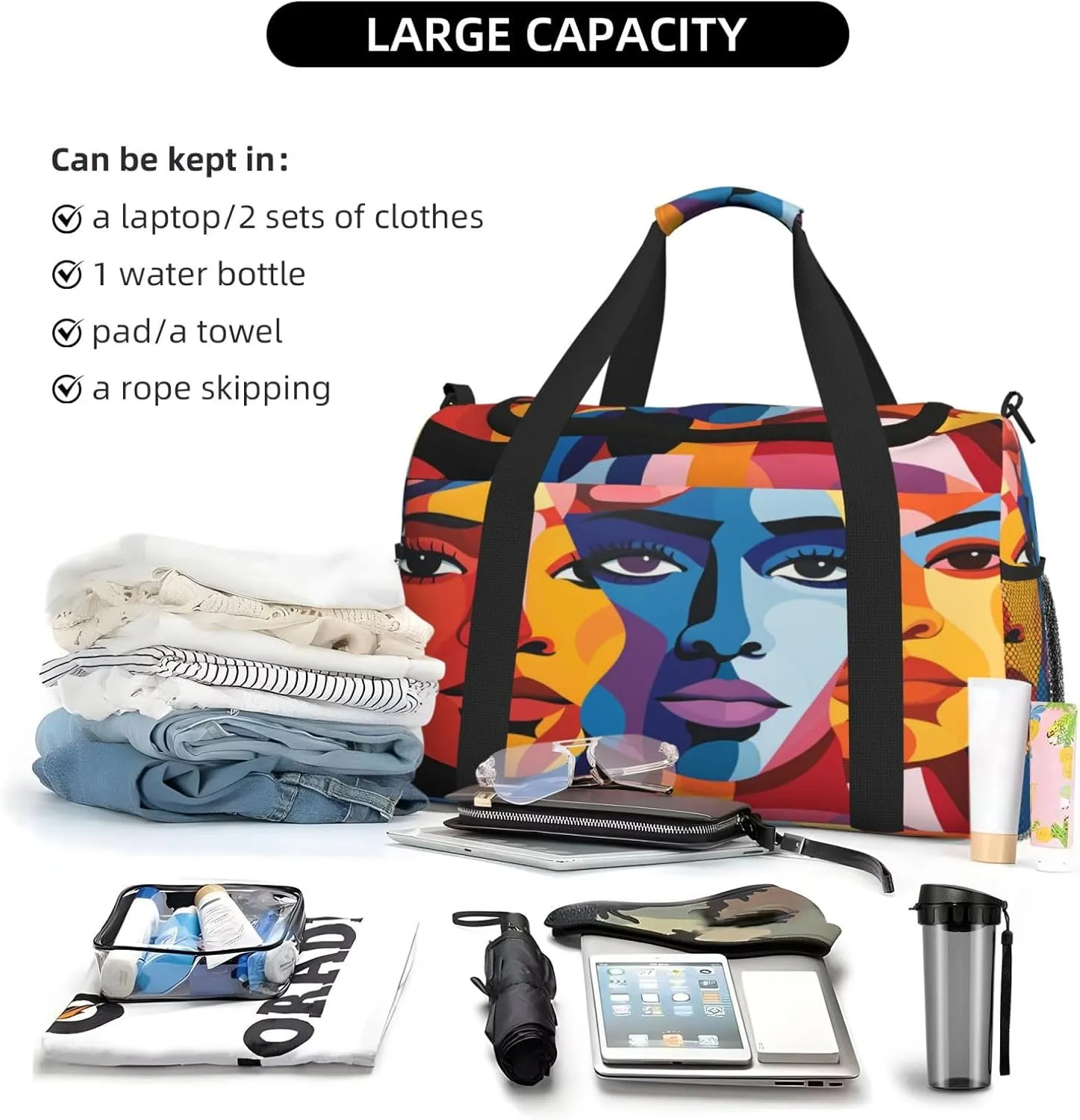 Travel Duffel Bag For Men Women, Colorful Character Graffiti Carry On Sport Gym Bag With Shoulder Strap Lightweight Waterproof Weekender Bag Overnight Bag