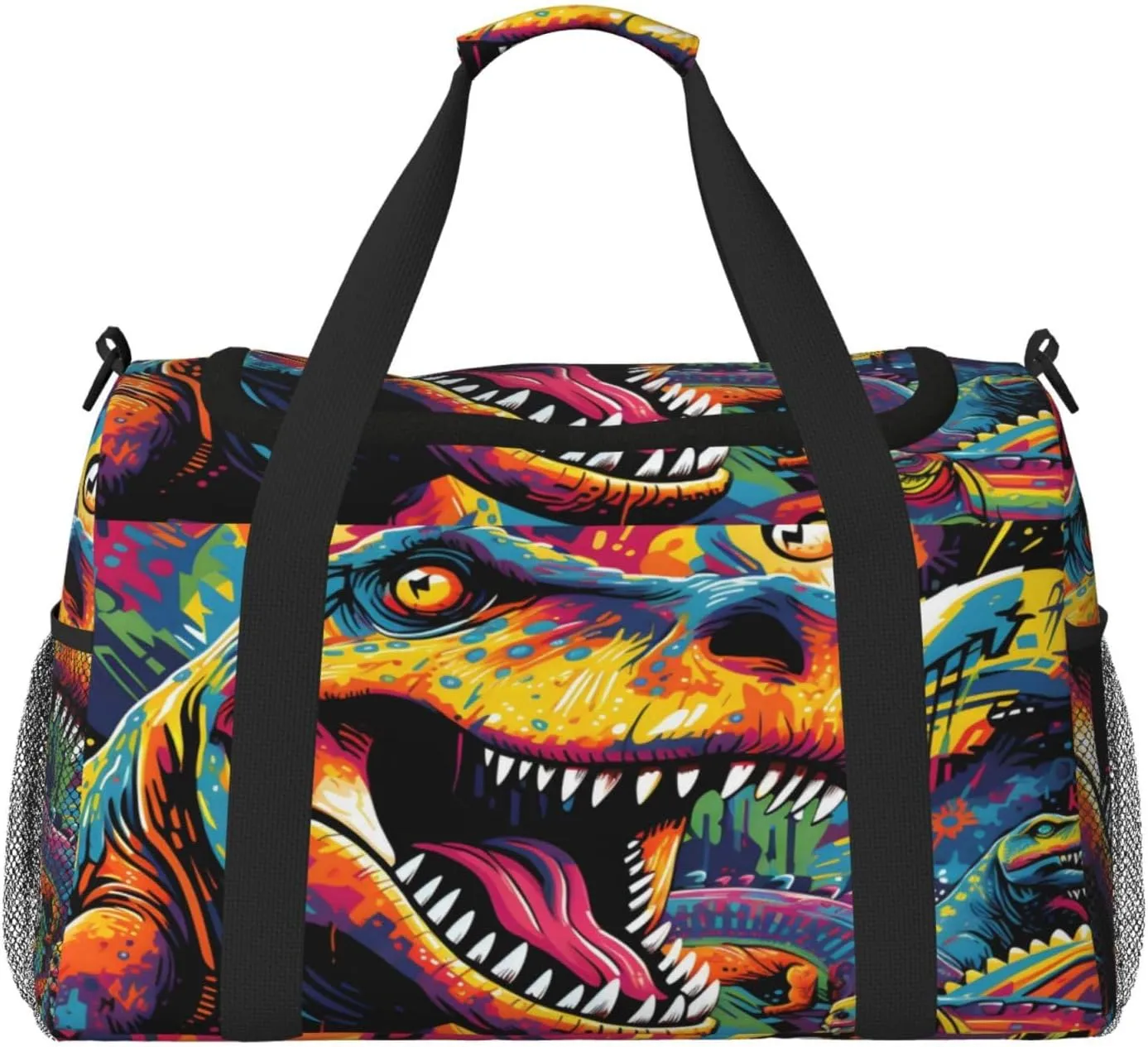 Travel Duffel Bag For Men Women, Dinosaur Graffiti Art Painting Carry On Sport Gym Bag With Shoulder Strap Lightweight Waterproof Weekender Bag Overnight Bag