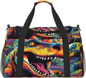 Travel Duffel Bag For Men Women, Dinosaur Graffiti Art Painting Carry On Sport Gym Bag With Shoulder Strap Lightweight Waterproof Weekender Bag Overnight Bag