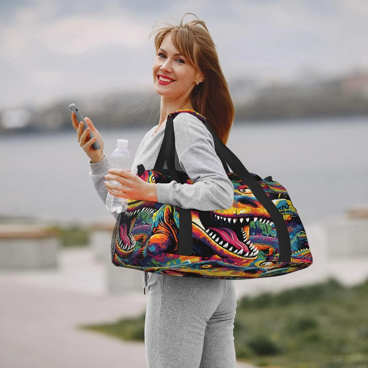 Travel Duffel Bag For Men Women, Dinosaur Graffiti Art Painting Carry On Sport Gym Bag With Shoulder Strap Lightweight Waterproof Weekender Bag Overnight Bag