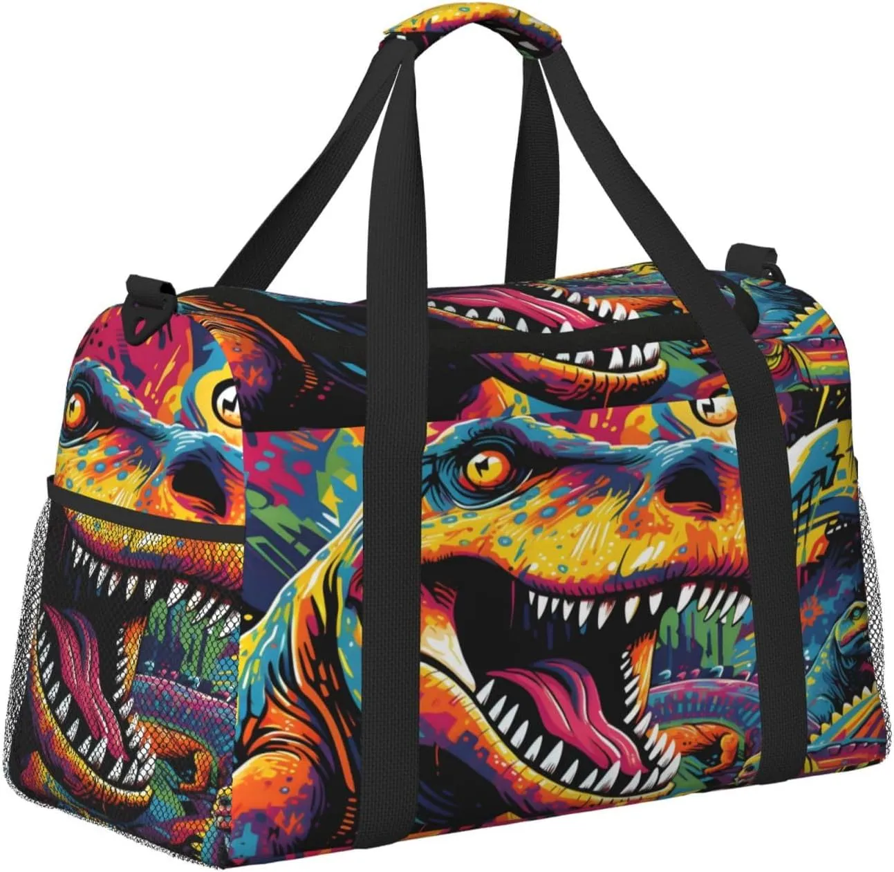 Travel Duffel Bag For Men Women, Dinosaur Graffiti Art Painting Carry On Sport Gym Bag With Shoulder Strap Lightweight Waterproof Weekender Bag Overnight Bag