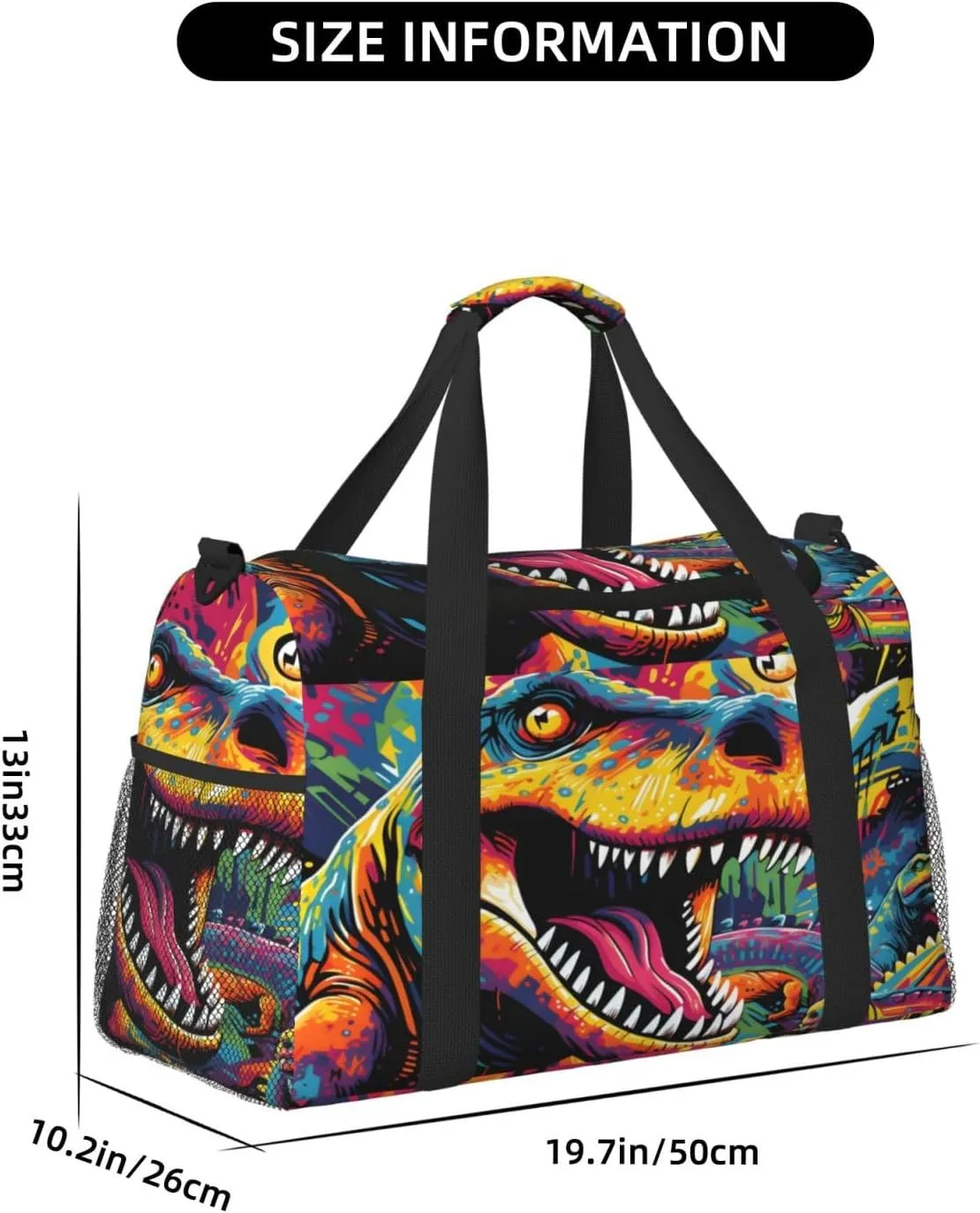 Travel Duffel Bag For Men Women, Dinosaur Graffiti Art Painting Carry On Sport Gym Bag With Shoulder Strap Lightweight Waterproof Weekender Bag Overnight Bag