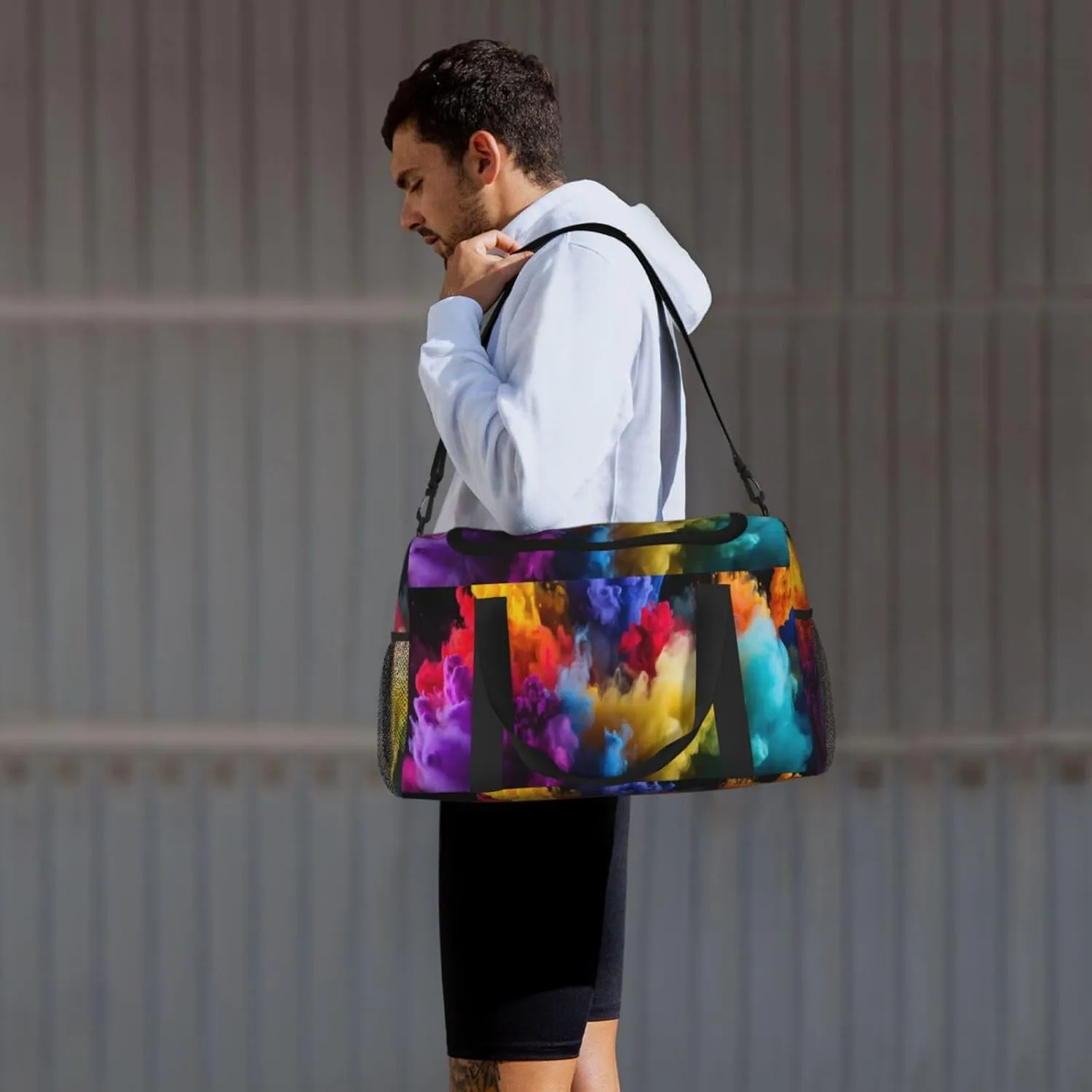 Travel Duffel Bag For Men Women, Rainbow Smoke Art Carry On Sport Gym Bag With Shoulder Strap Lightweight Waterproof Weekender Bag Overnight Bag