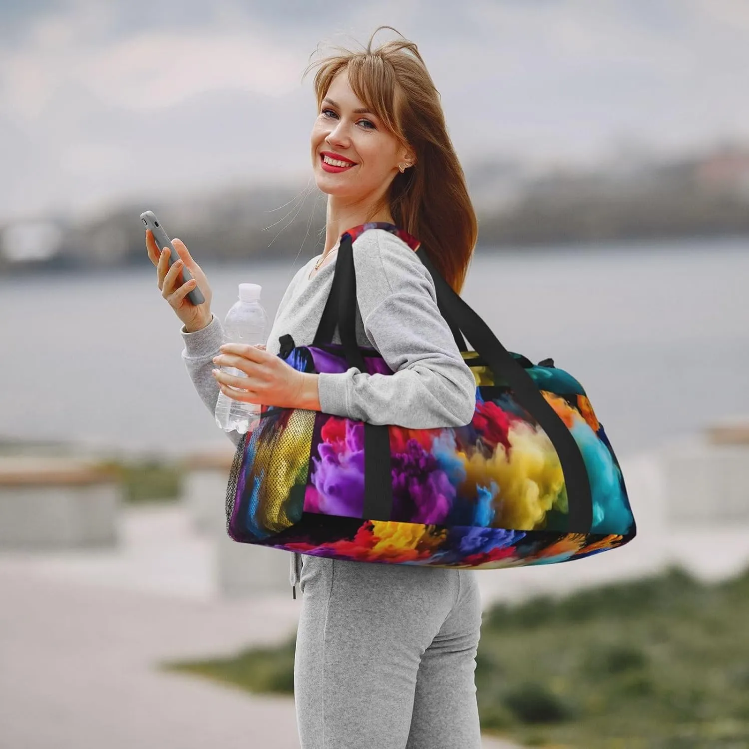 Travel Duffel Bag For Men Women, Rainbow Smoke Art Carry On Sport Gym Bag With Shoulder Strap Lightweight Waterproof Weekender Bag Overnight Bag