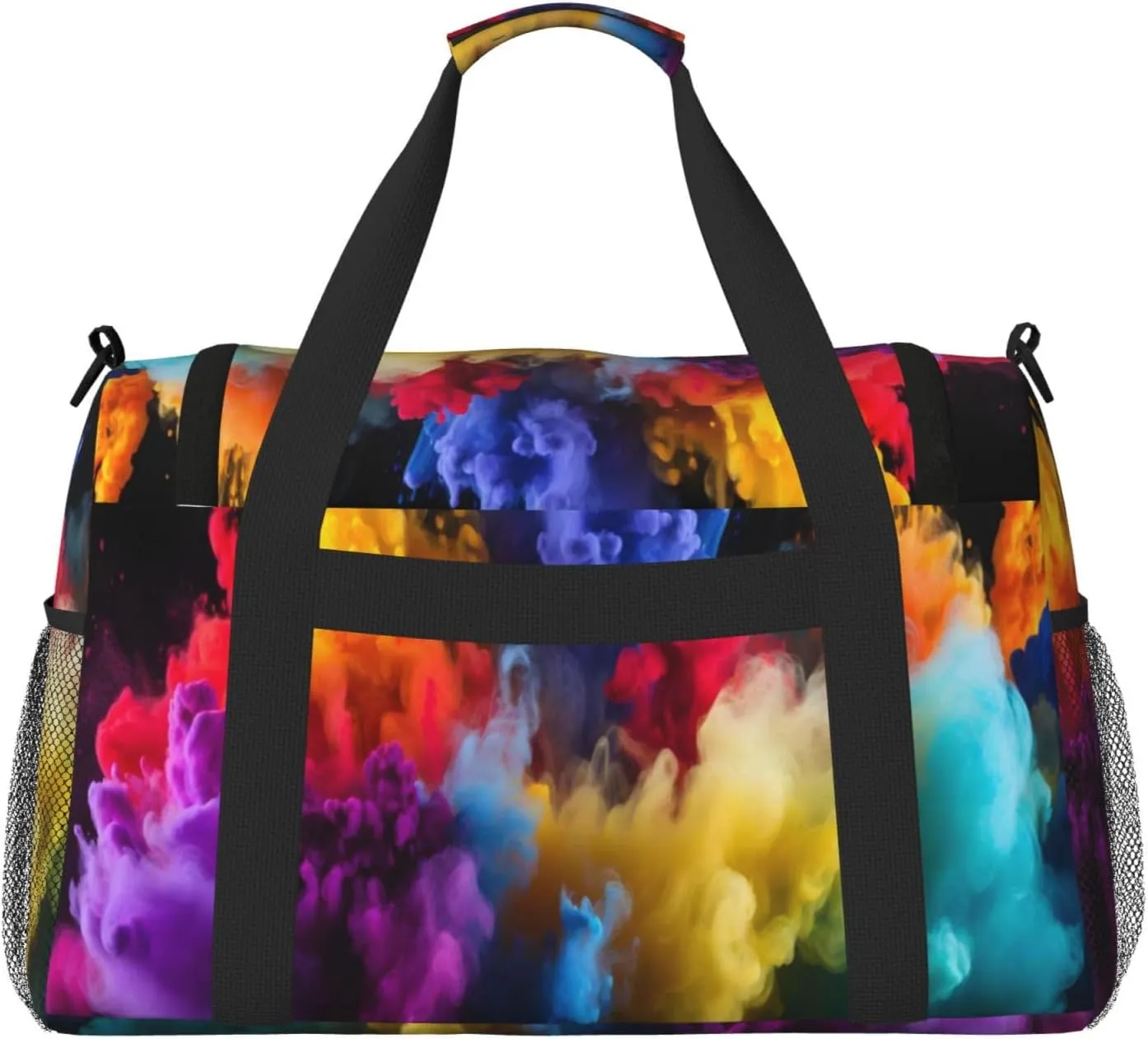 Travel Duffel Bag For Men Women, Rainbow Smoke Art Carry On Sport Gym Bag With Shoulder Strap Lightweight Waterproof Weekender Bag Overnight Bag