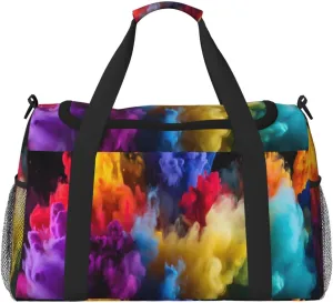 Travel Duffel Bag For Men Women, Rainbow Smoke Art Carry On Sport Gym Bag With Shoulder Strap Lightweight Waterproof Weekender Bag Overnight Bag