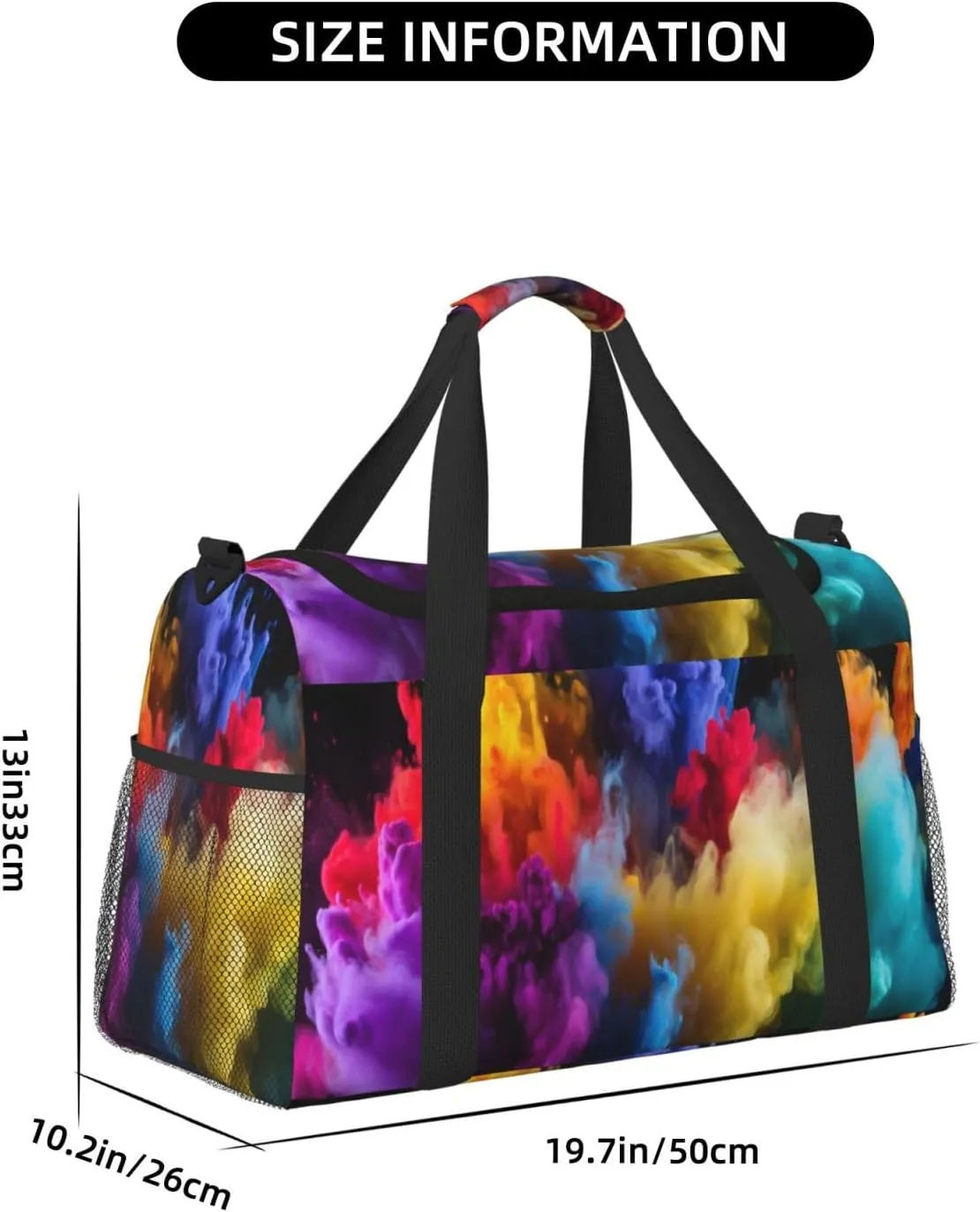 Travel Duffel Bag For Men Women, Rainbow Smoke Art Carry On Sport Gym Bag With Shoulder Strap Lightweight Waterproof Weekender Bag Overnight Bag