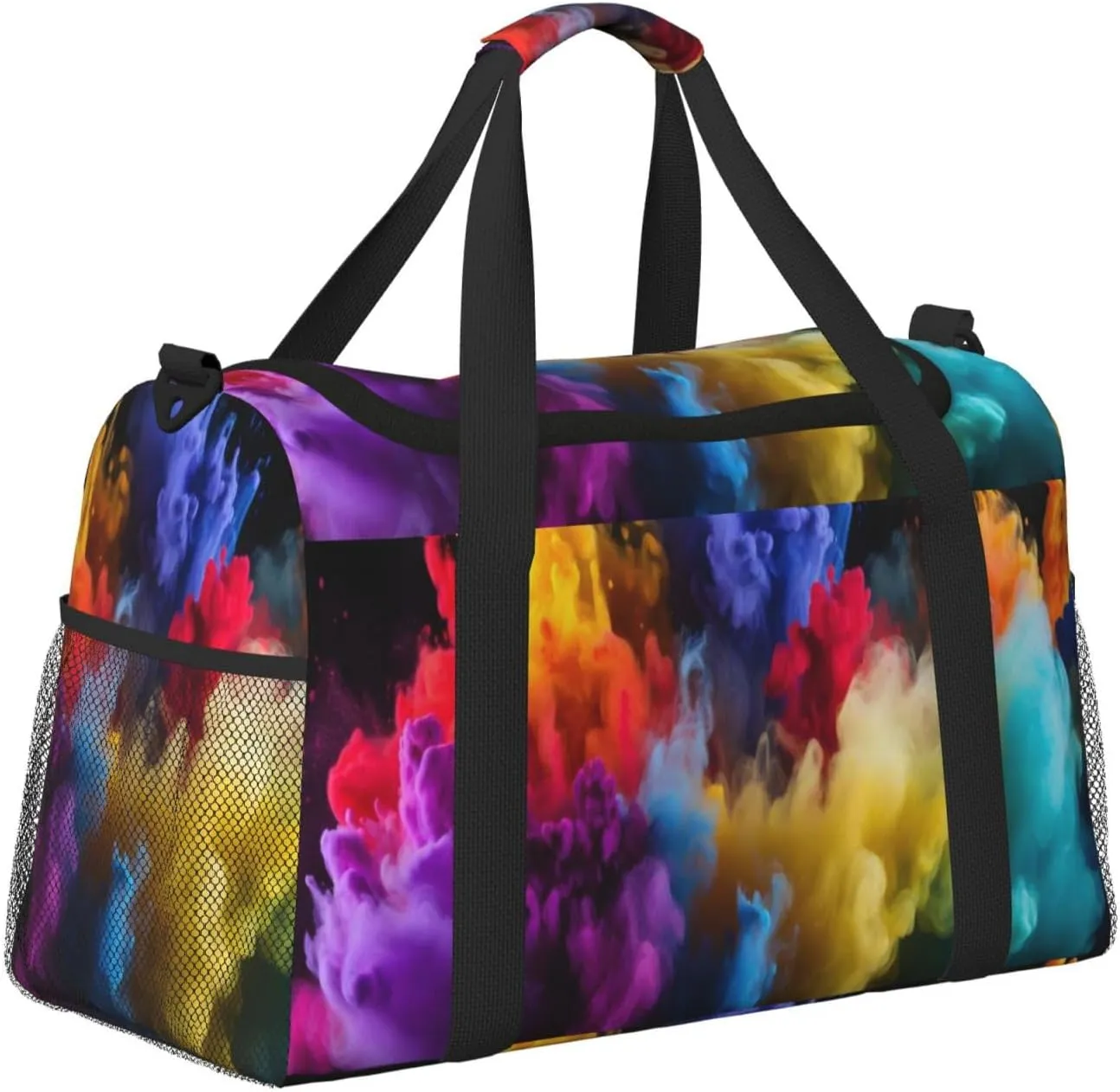 Travel Duffel Bag For Men Women, Rainbow Smoke Art Carry On Sport Gym Bag With Shoulder Strap Lightweight Waterproof Weekender Bag Overnight Bag