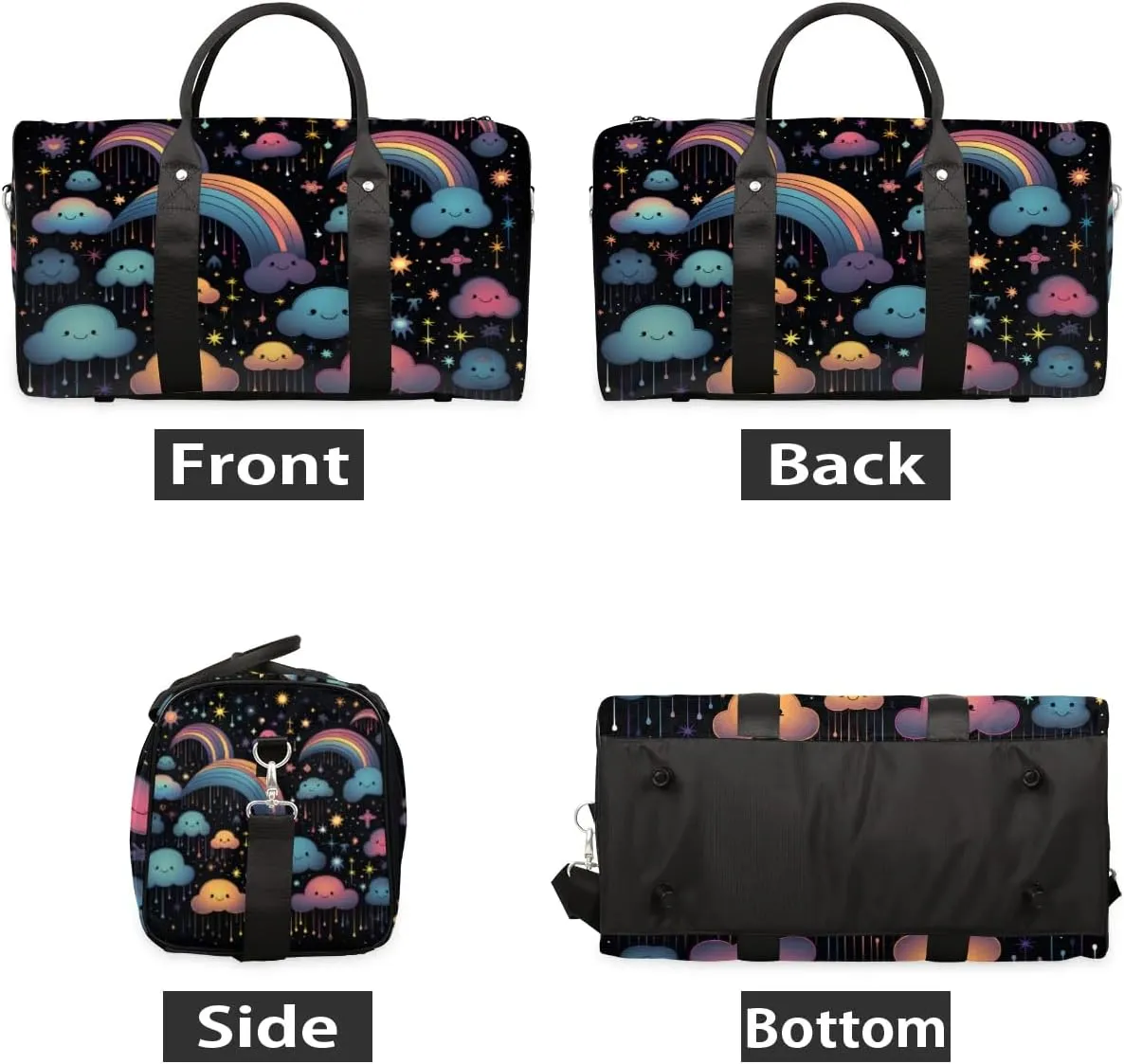 Travel Duffle Bag Cute Clouds Rainbow Gym Bags for Men Women Travel Duffel Bags with Adjustable Shoulder Strap Carry On Weekender Bag