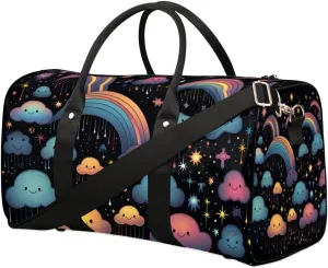 Travel Duffle Bag Cute Clouds Rainbow Gym Bags for Men Women Travel Duffel Bags with Adjustable Shoulder Strap Carry On Weekender Bag