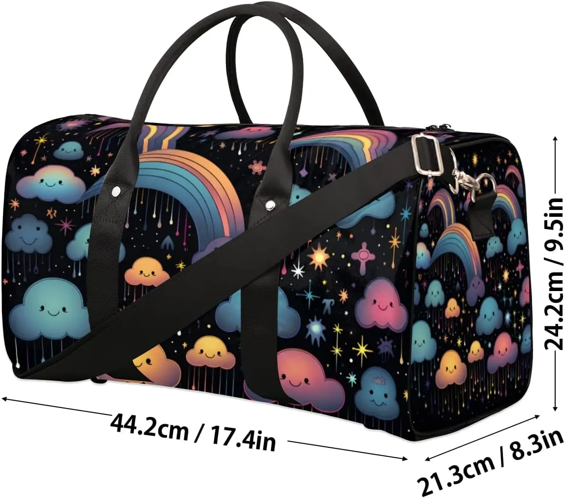 Travel Duffle Bag Cute Clouds Rainbow Gym Bags for Men Women Travel Duffel Bags with Adjustable Shoulder Strap Carry On Weekender Bag