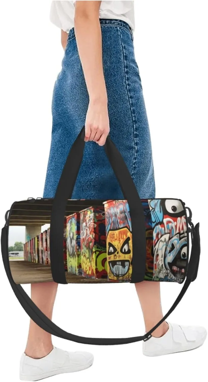 Travel Duffle Bag Weekender Bags For Men Women With Shoe Compartment Large Capacity Weekender Overnight Bag Roadside Graffiti Wall Carry On Tote Bags Sport Gym Bag For Travel Yoga
