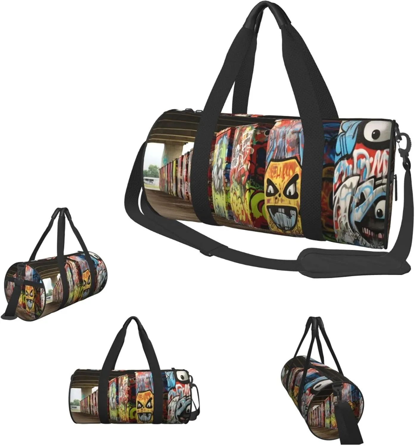 Travel Duffle Bag Weekender Bags For Men Women With Shoe Compartment Large Capacity Weekender Overnight Bag Roadside Graffiti Wall Carry On Tote Bags Sport Gym Bag For Travel Yoga
