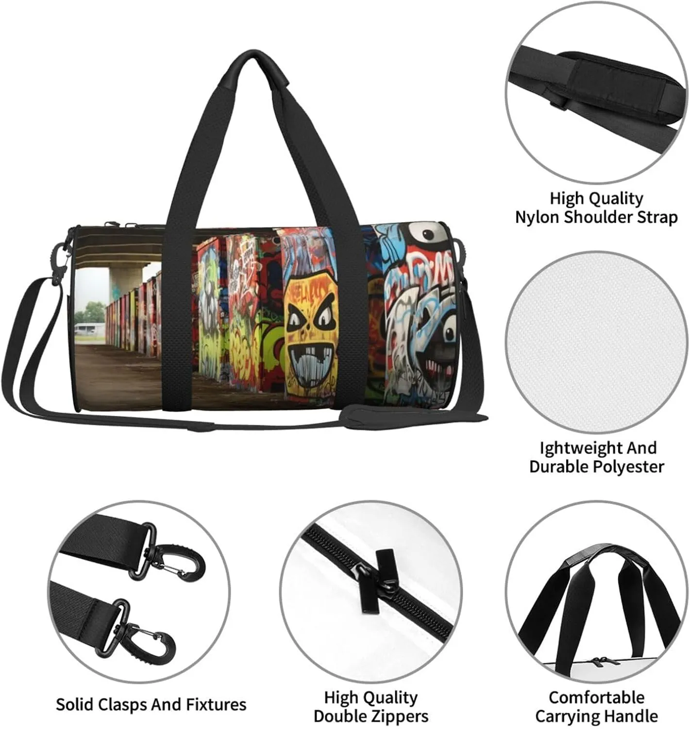 Travel Duffle Bag Weekender Bags For Men Women With Shoe Compartment Large Capacity Weekender Overnight Bag Roadside Graffiti Wall Carry On Tote Bags Sport Gym Bag For Travel Yoga