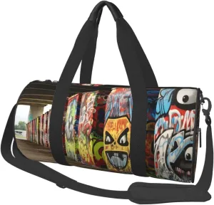 Travel Duffle Bag Weekender Bags For Men Women With Shoe Compartment Large Capacity Weekender Overnight Bag Roadside Graffiti Wall Carry On Tote Bags Sport Gym Bag For Travel Yoga
