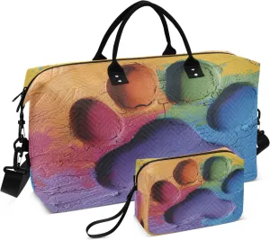 Travel Duffle Weekender Gym Swim Bag with Toiletry Bag for Women - Colorful Dog Paw Graffiti Pattern