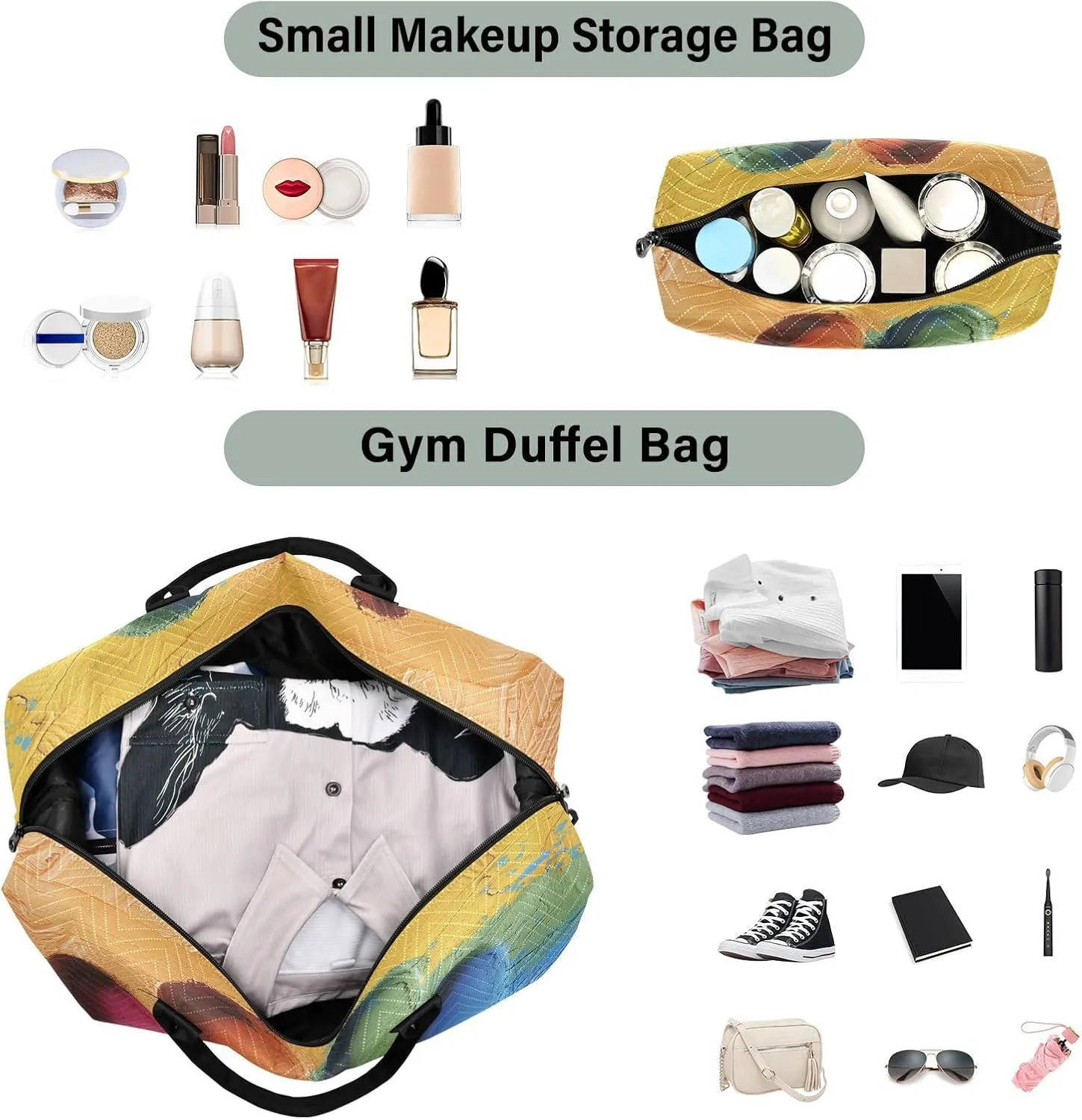 Travel Duffle Weekender Gym Swim Bag with Toiletry Bag for Women - Colorful Dog Paw Graffiti Pattern