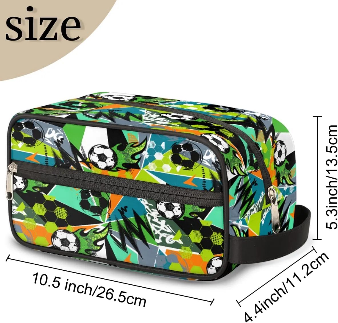 Travel Toiletry Bag for Boys Men, Soccer Graffiti Waterproof Hanging Dopp Kit for Kids, Shaving Bag with Large Capacity for Travel,Sports Shower
