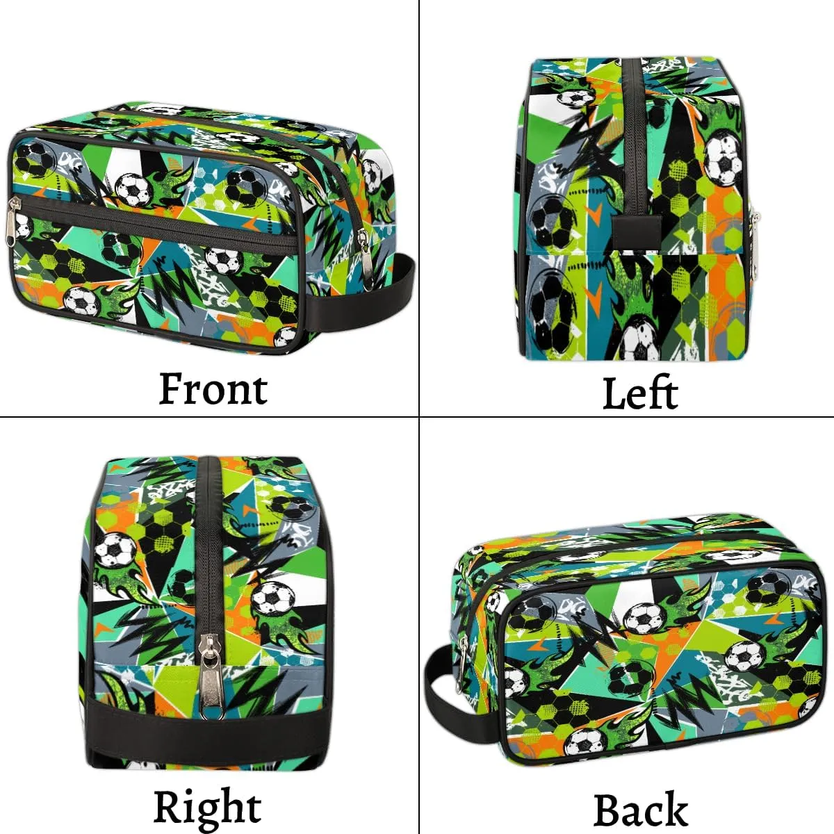 Travel Toiletry Bag for Boys Men, Soccer Graffiti Waterproof Hanging Dopp Kit for Kids, Shaving Bag with Large Capacity for Travel,Sports Shower