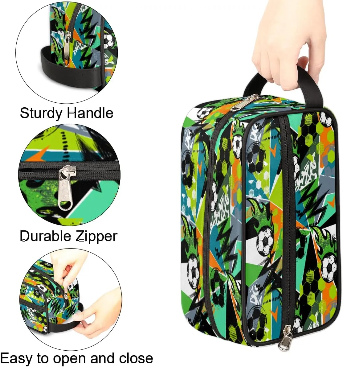 Travel Toiletry Bag for Boys Men, Soccer Graffiti Waterproof Hanging Dopp Kit for Kids, Shaving Bag with Large Capacity for Travel,Sports Shower