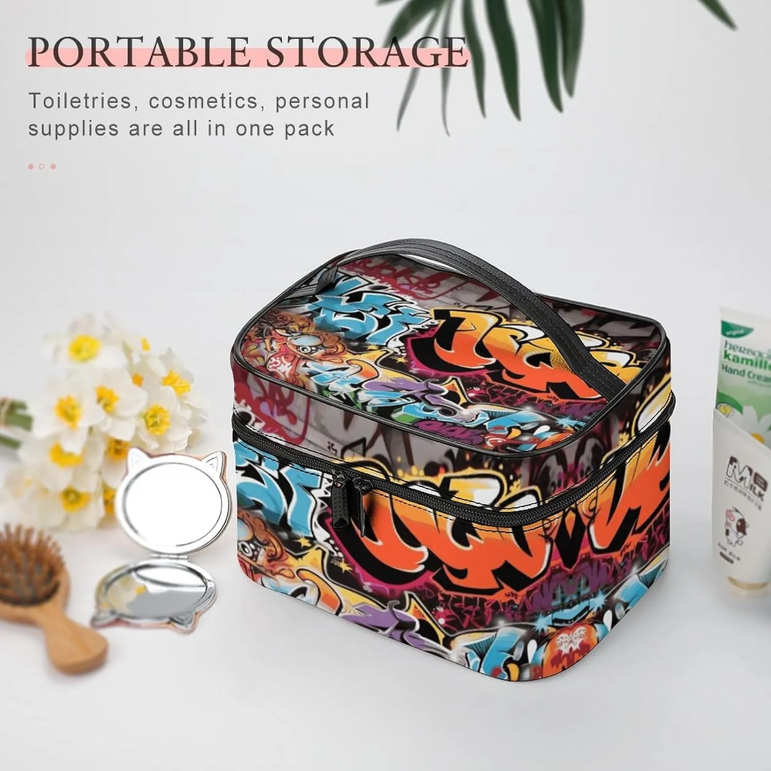 Travel Toiletry Bag for Women And Men,Graffiti Hip Hop Toiletry Organizer, Makeup Bag Travel Organizer for Shampoo,Toiletries