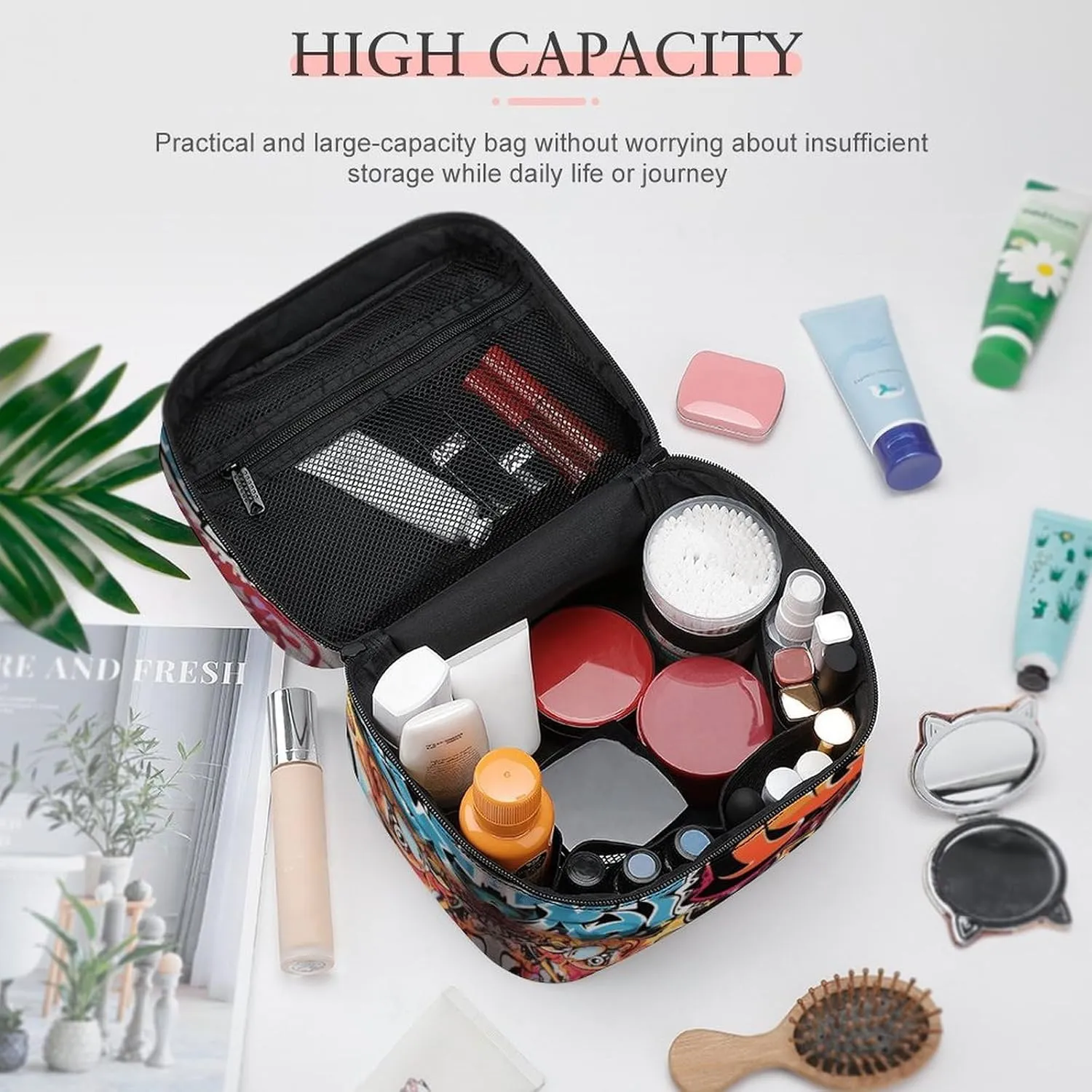 Travel Toiletry Bag for Women And Men,Graffiti Hip Hop Toiletry Organizer, Makeup Bag Travel Organizer for Shampoo,Toiletries
